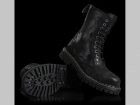Steadys Obuv, Kožené topánky 10 dierové čierny maskáč NIGHTCAMO s prešívanou oceľovou špičkou